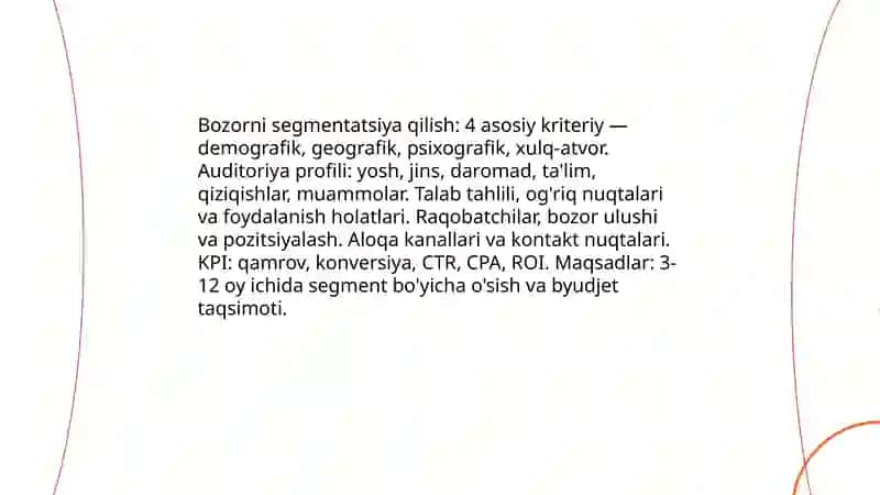 Reklama va PR faoliyatining biznes rejasidagi o'rni 4
