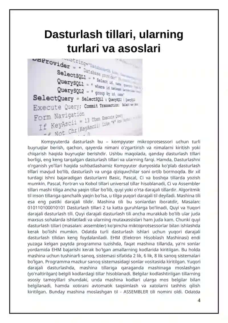 "Java Script dasturlash tilida sodda masalalarni dasturlash" 4