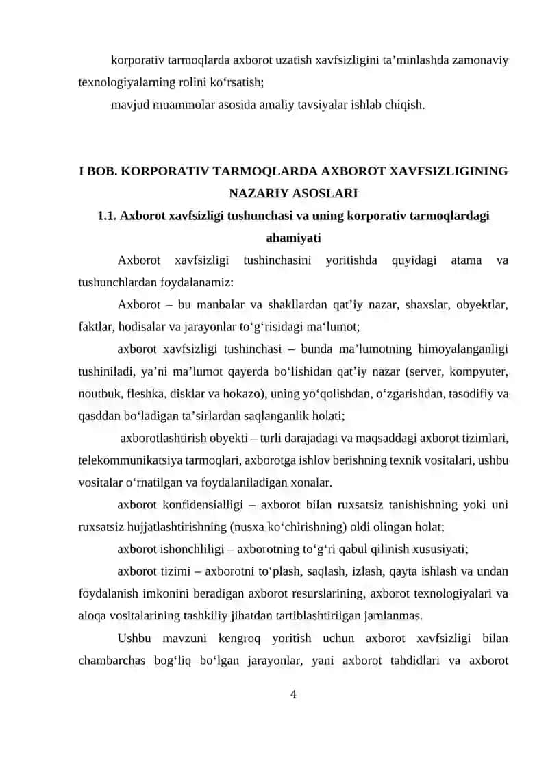 Korporativ tarmoqlarda axborot uzatish xavfsizligi siyosati 4