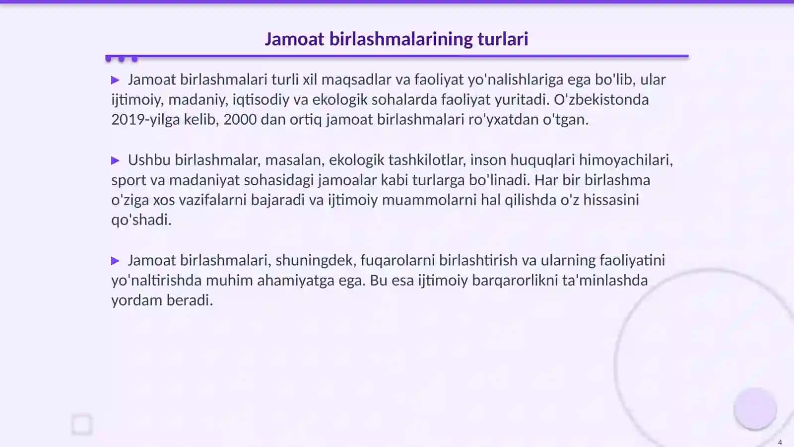 FUQOROLIK JAMIYAT INSTITUTLARI, JAMOAT BIRLASHMALARI VA BOSHQA NODAVLAT NOTIJORAT TASHKILOTLARNI TIZIMI VA VAZIFALARI 4
