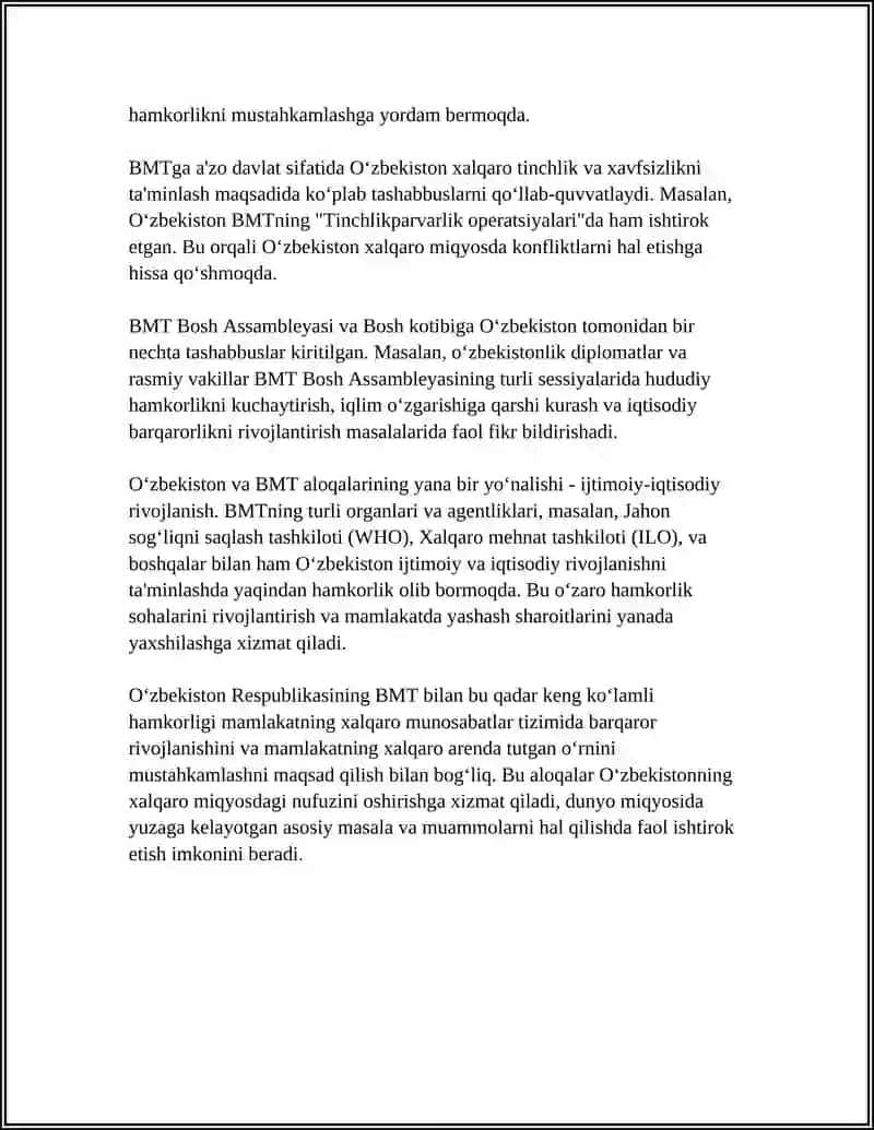 O‘ZBEKISTON RESPUBLIKASI XALQARO TASHKILOTLAR BILAN ALOQALARI 4