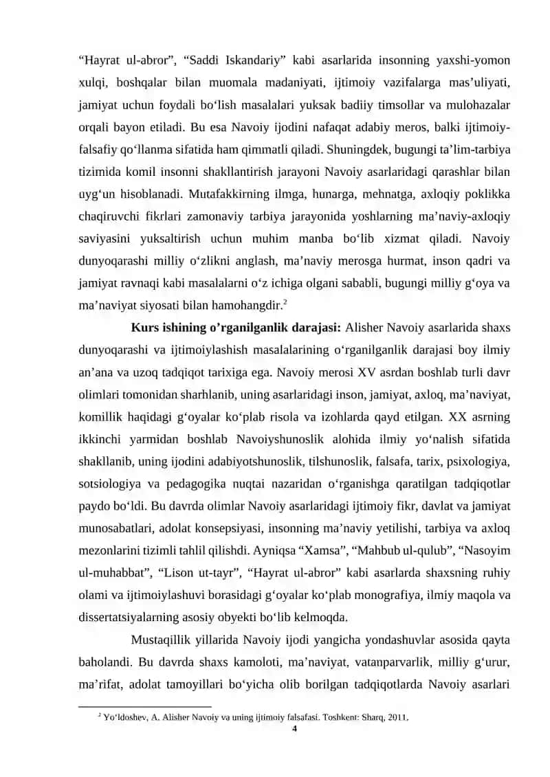 Alisher Navoiy asarlarida shaxs dunyoqarashi va ijtimoiylashish masalalarining yoritilishi 4