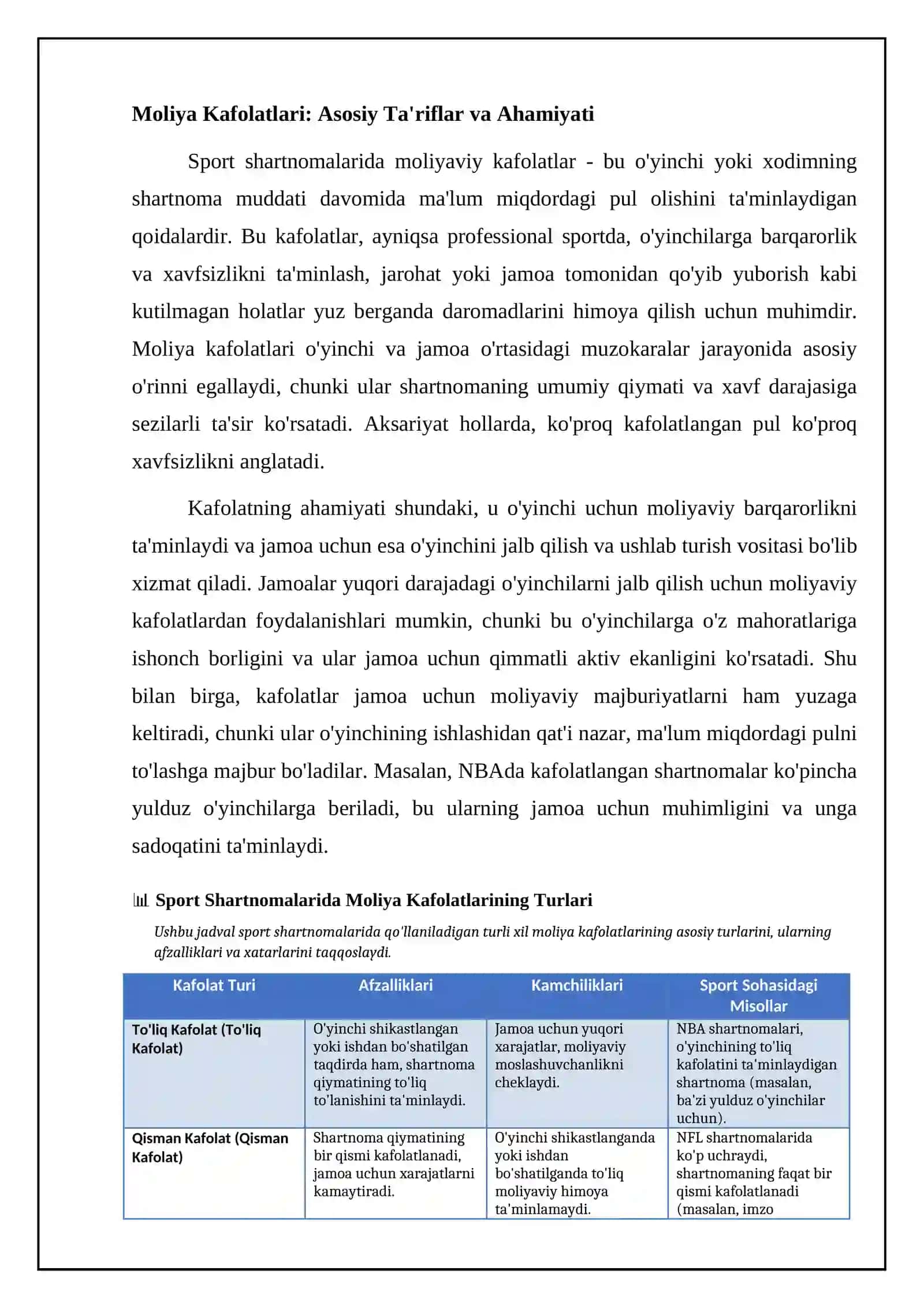 Sport shartnomalarida moliyaviy kafolatlar: Asosiy tushunchalar va turlari 4