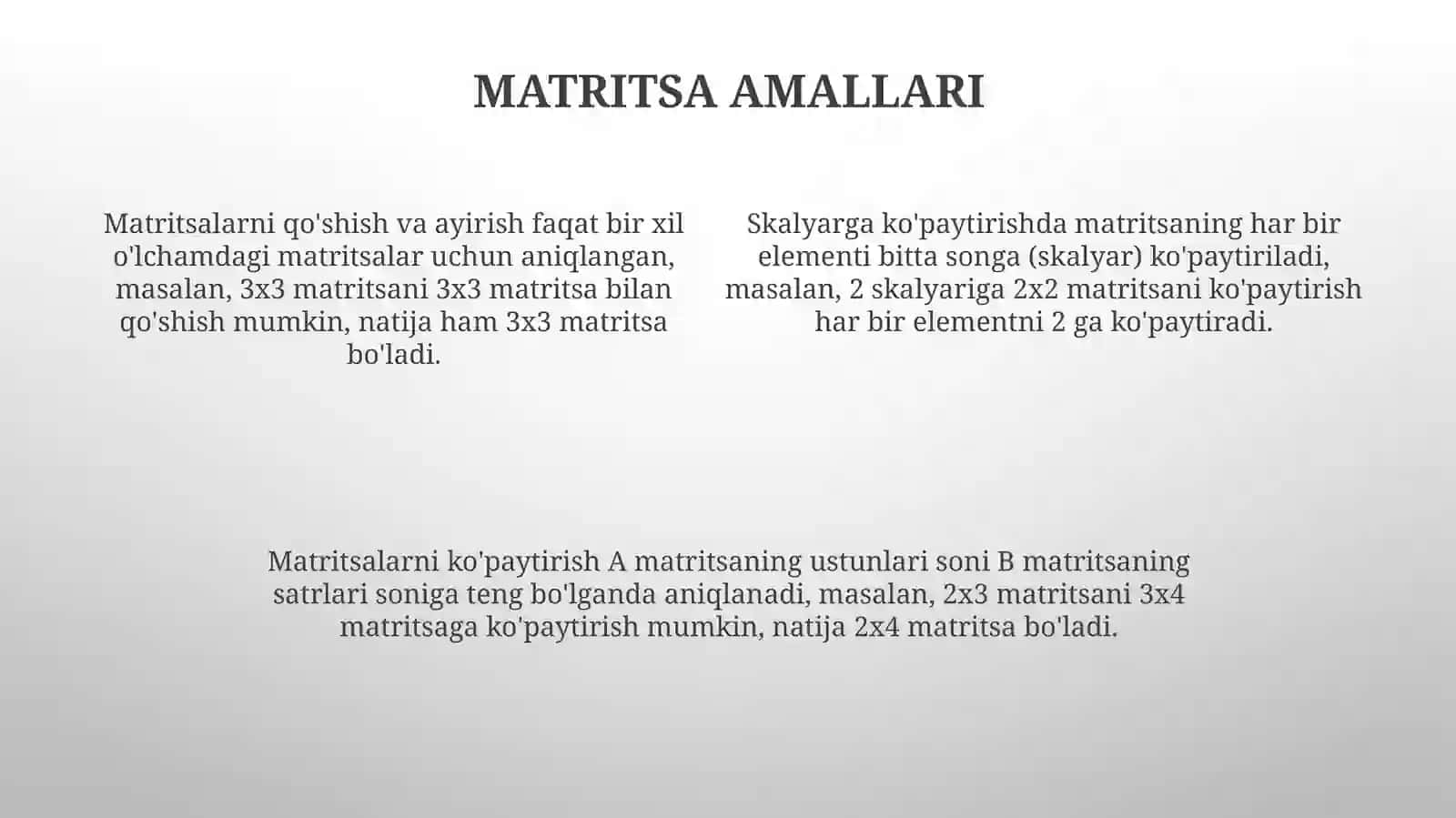 Matritsalar ustida amallar 4