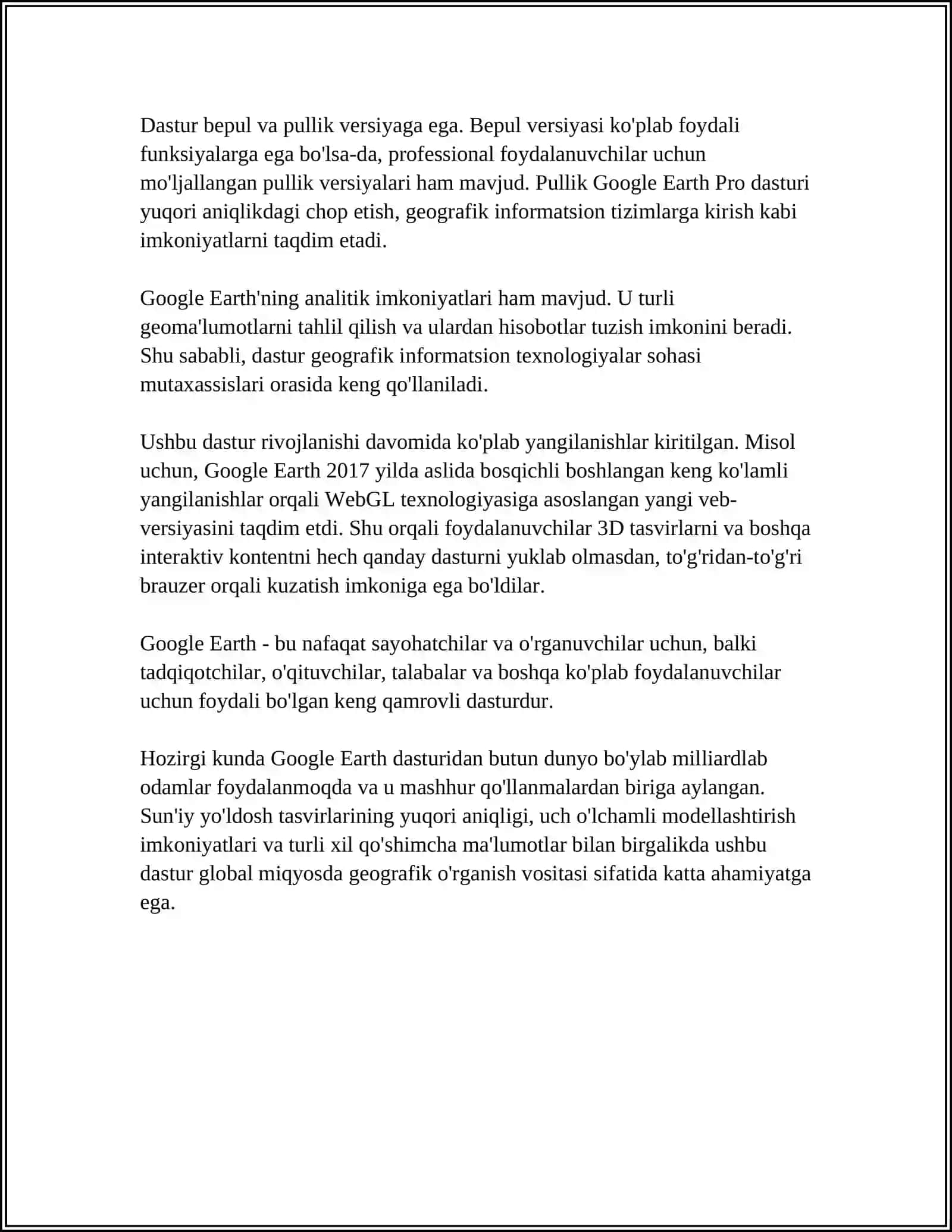 GEOGRAFIK AXBOROT TIZIMLARI.GOOGLE EARTH 4