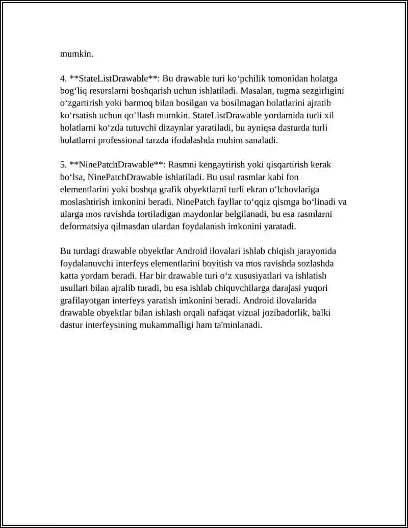 DRAWABLE OBYEKTLARI BILAN ISHLASH 4
