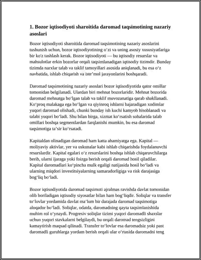 BOZOR IQTISODIYOTI SHAROITIDA DAROMADLARNI TAQSIMLASH 4