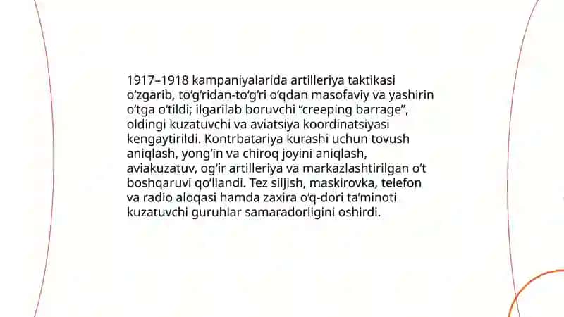 Birinchi jahon urushining 1917-1918 yillar kompaniyalarida harbiy sanʼatni rivojlantirish 4