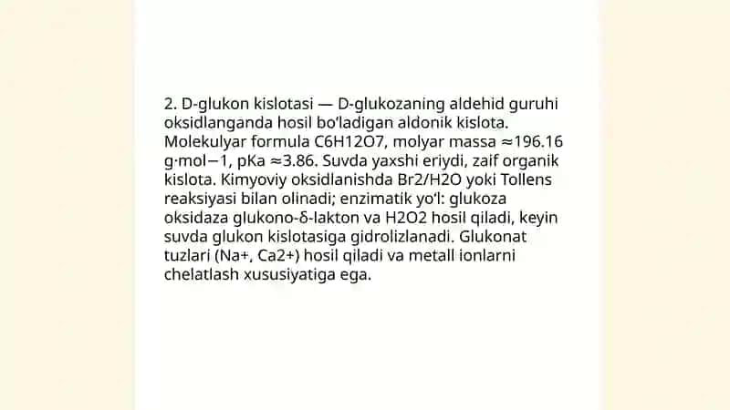 Monosaxaridlarning oksidlanishi va qaytarilishida xosil boʻladigan moddalar 4