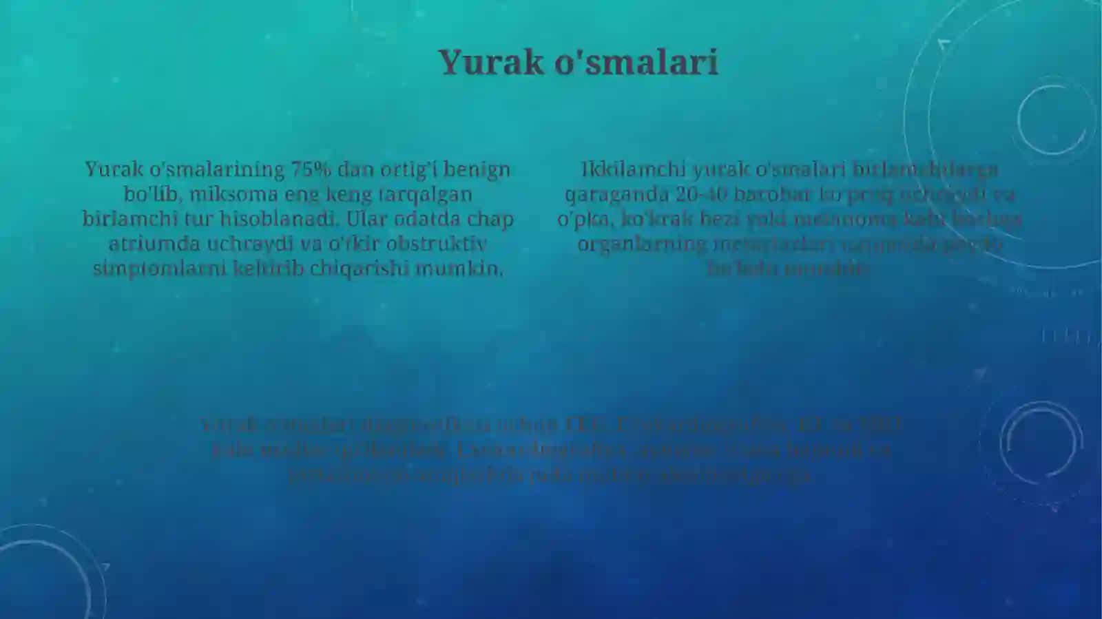 Perikard kasalliklari. Yurak oʻsmalari. Yurak transplantatsiyasi 4