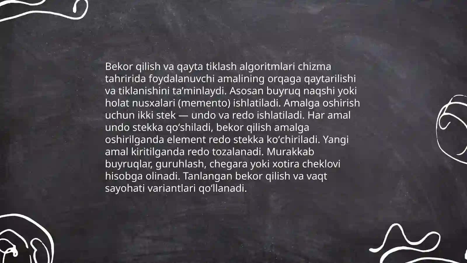 Chizmani tahrir qilish buyruqlarning algoritmlari 4