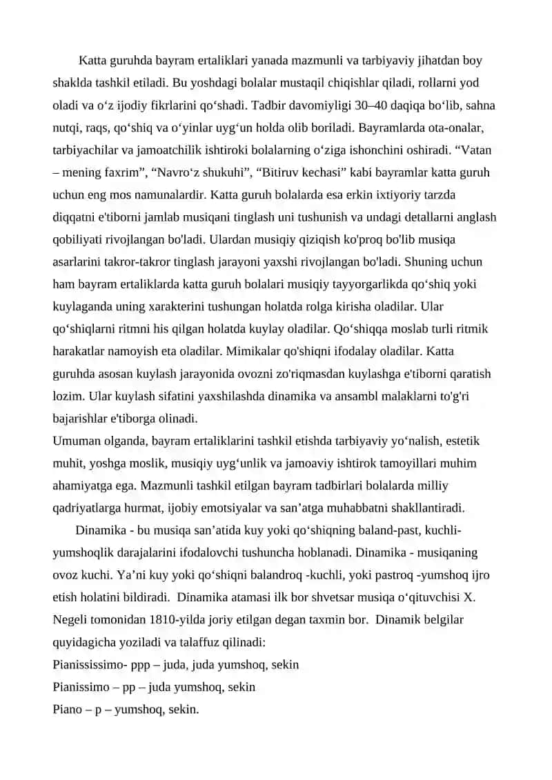 MTTda kichik, o‘rta va katta guruhlarda bayram ertaliklarini mazmunli tashkil etish, dinamik belgilar. 4