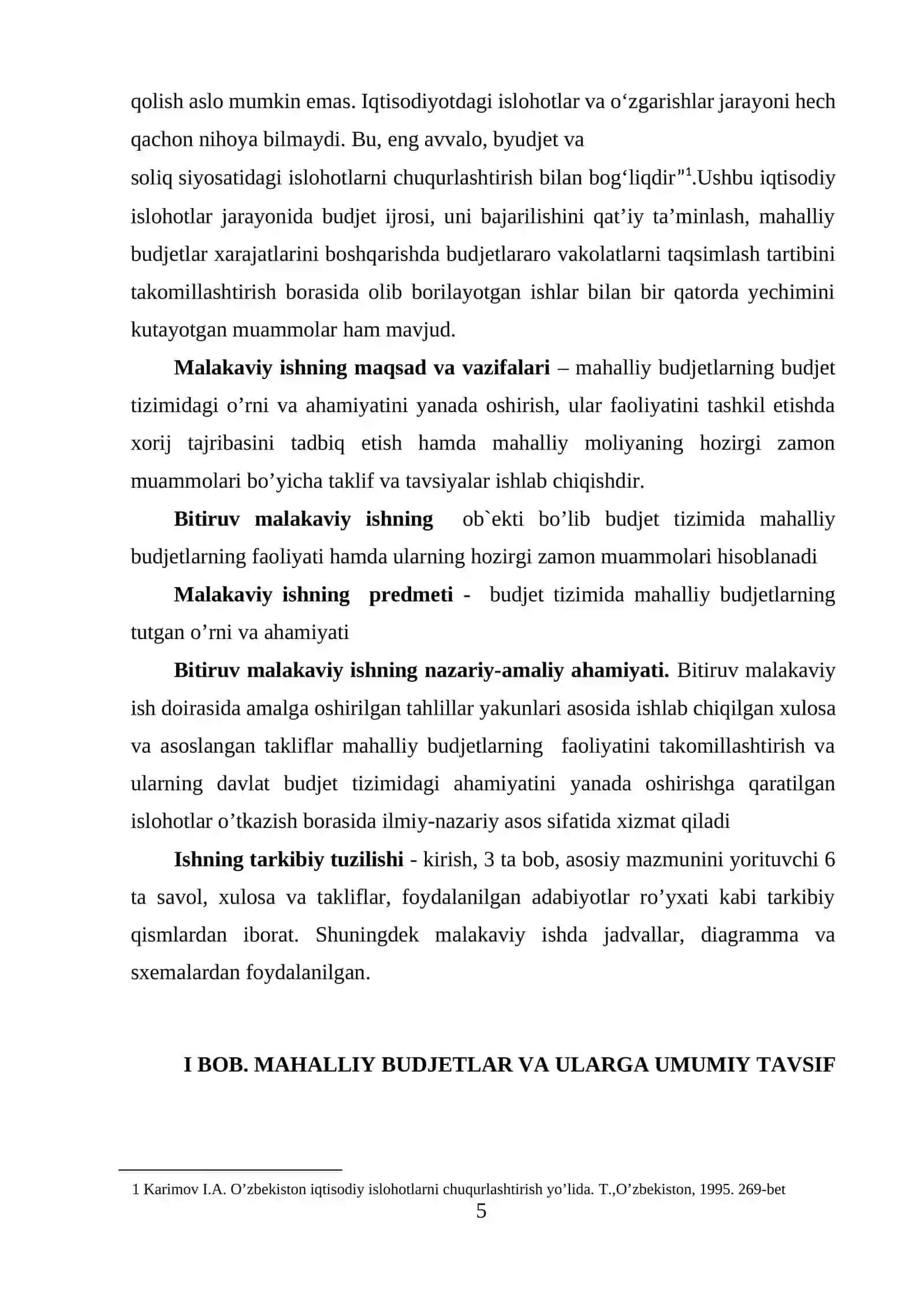 Budjet tizimida mahalliy bujetlarning o’rni va ular taraqqiyotining hozirgi zamon muammolari 4