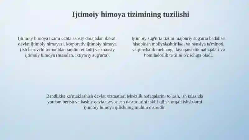 Ishlab chiqarish tashkilotlari xizmatchilarining ijtimoiy himoyasining tamoyillari va kafolatlari 4