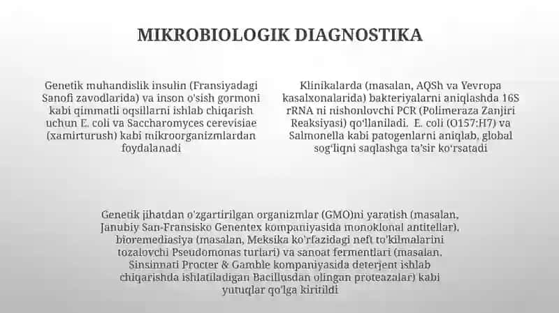 Mikroorganizmlarni gen muhandisligida qo'llanilishi va ushbu yo'nalishda erishilgan yutuqlar 4