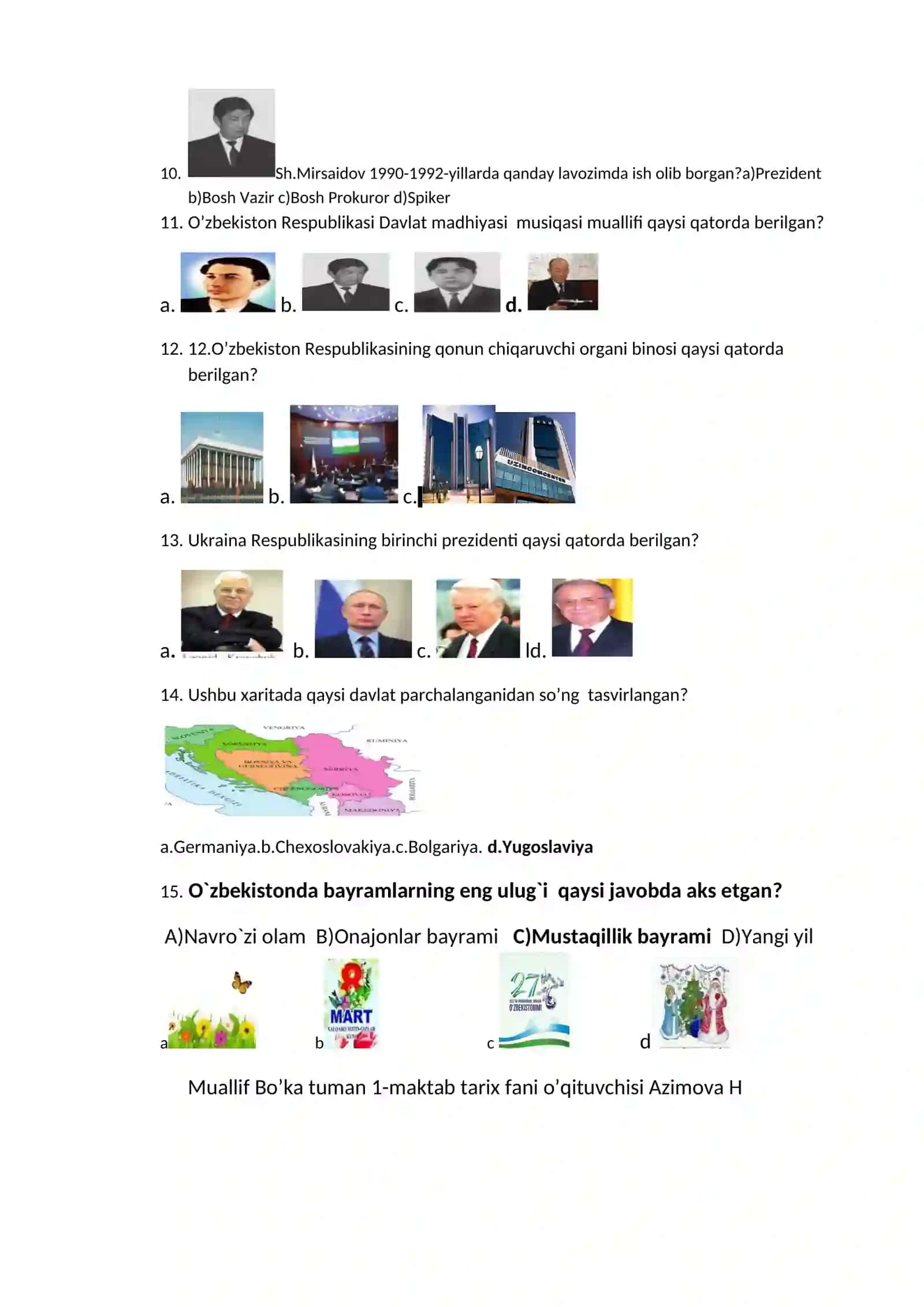 10-sinflar uchun tarix fanidan 1-chorak mavzularidan tuzilgan pisa test 4