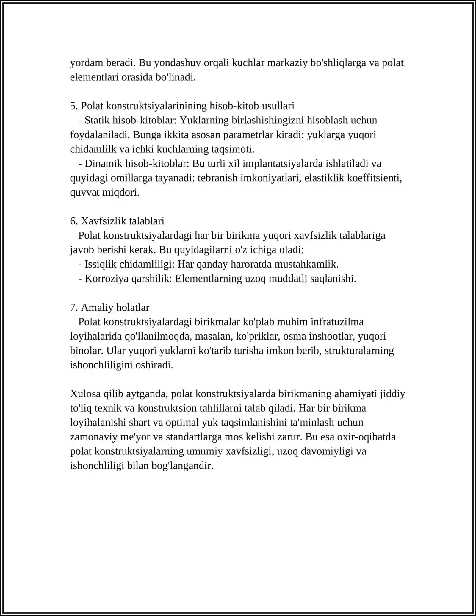 POʻLAT KONSTRUKSIYALARNING BIRIKMALARINI HISOBLASH, TUTASHGAN PAYVAND CHOKLARI BILAN 4