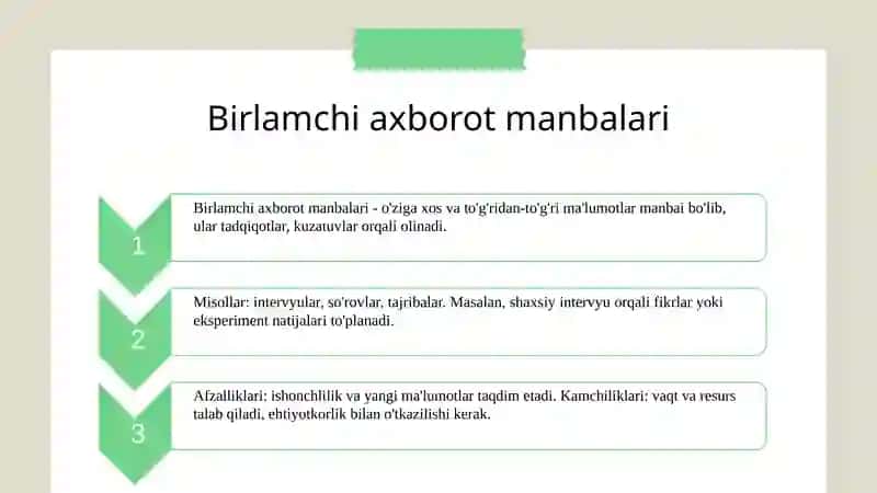Birlamchi va ikkilamchi axborot manbalarini tanqidiy tahlil qilish 4