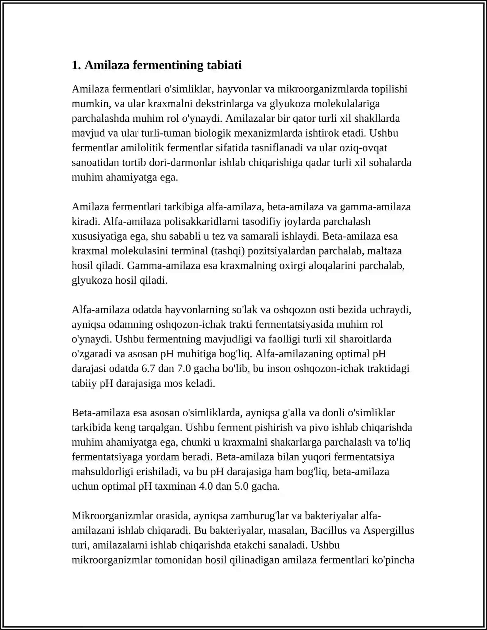SÒLAK TARKIBIDAGI AMILAZA FERMENTINI KRAXMALNING GIDROLIZLANISHIGA TASIRI. FERMENTLAR AKTIYLIGIGA ETISH JARAYONLARI 4