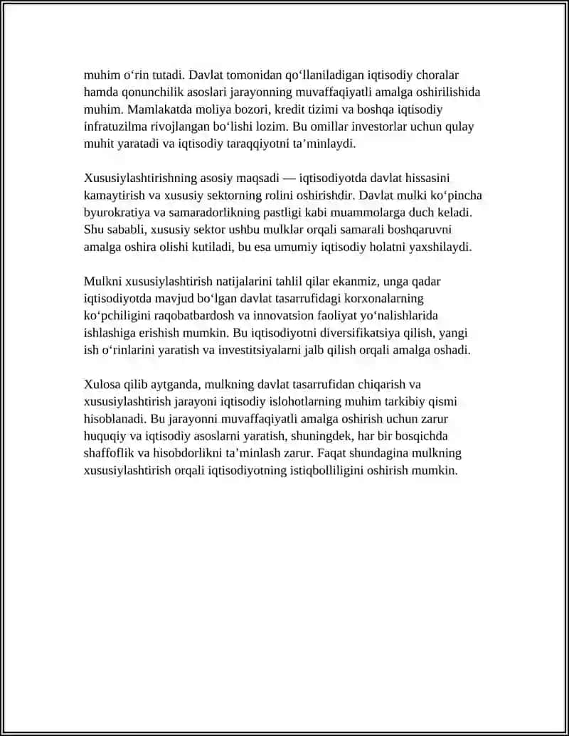 Mulkning Davlat Tasarrufidan Chiqarish va Xususiylashtirishning Mohiyati va Tamoyillari 4