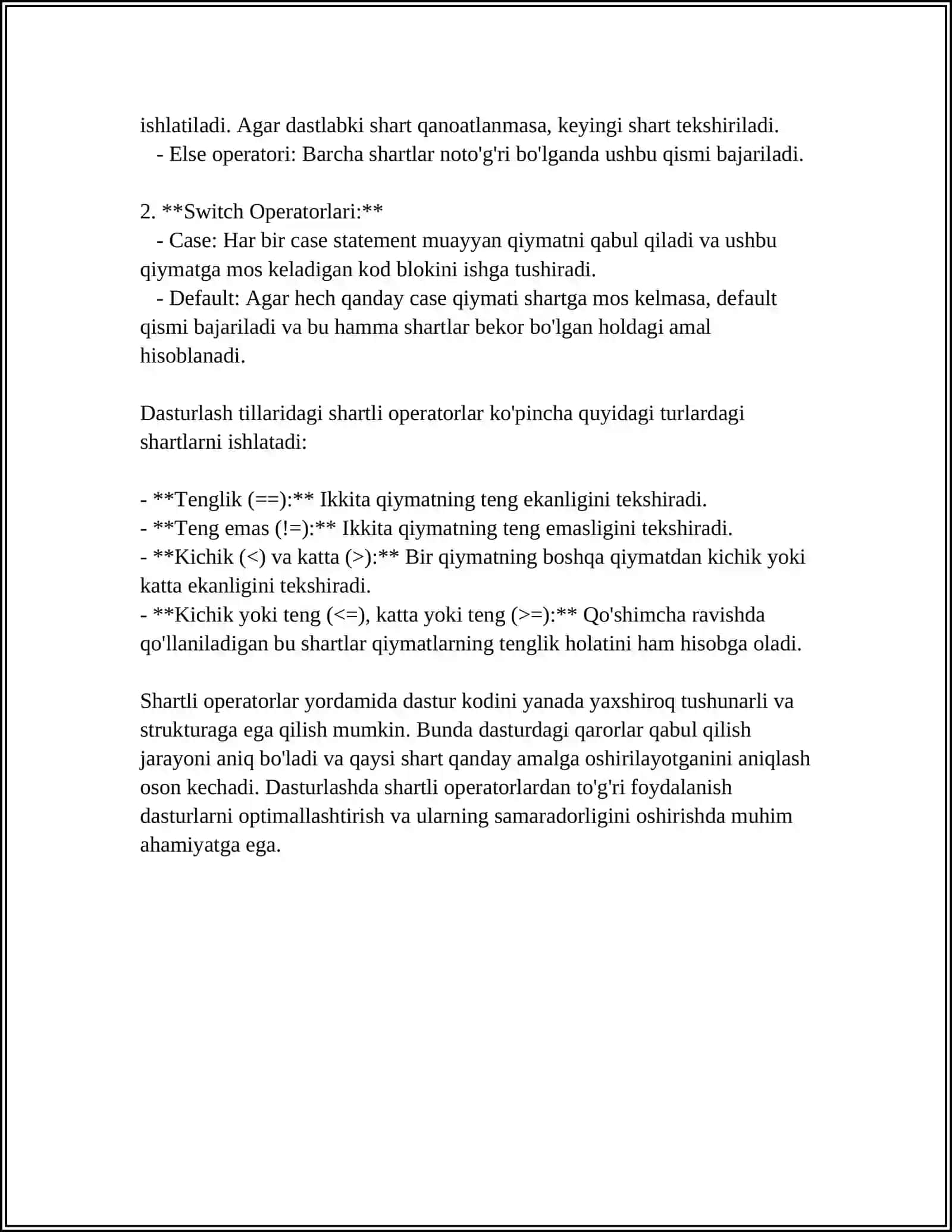 TO'LISH SHARTLI OPERATORLAR BILAN ISHLASH 4