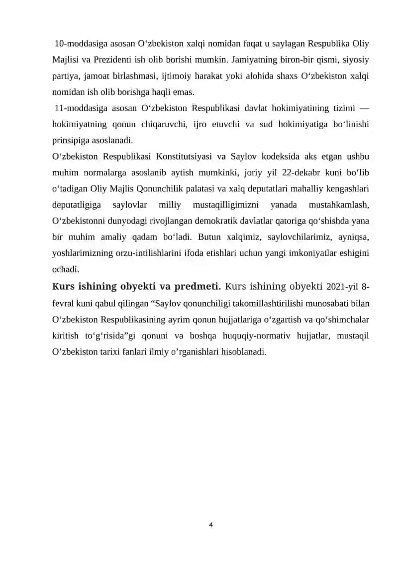 DEMOKRATIK SAYLOV TIZIMINI BARPO ETILISHI VA UNING ASOSIY TAMOYILLARI KURS ISHI 4