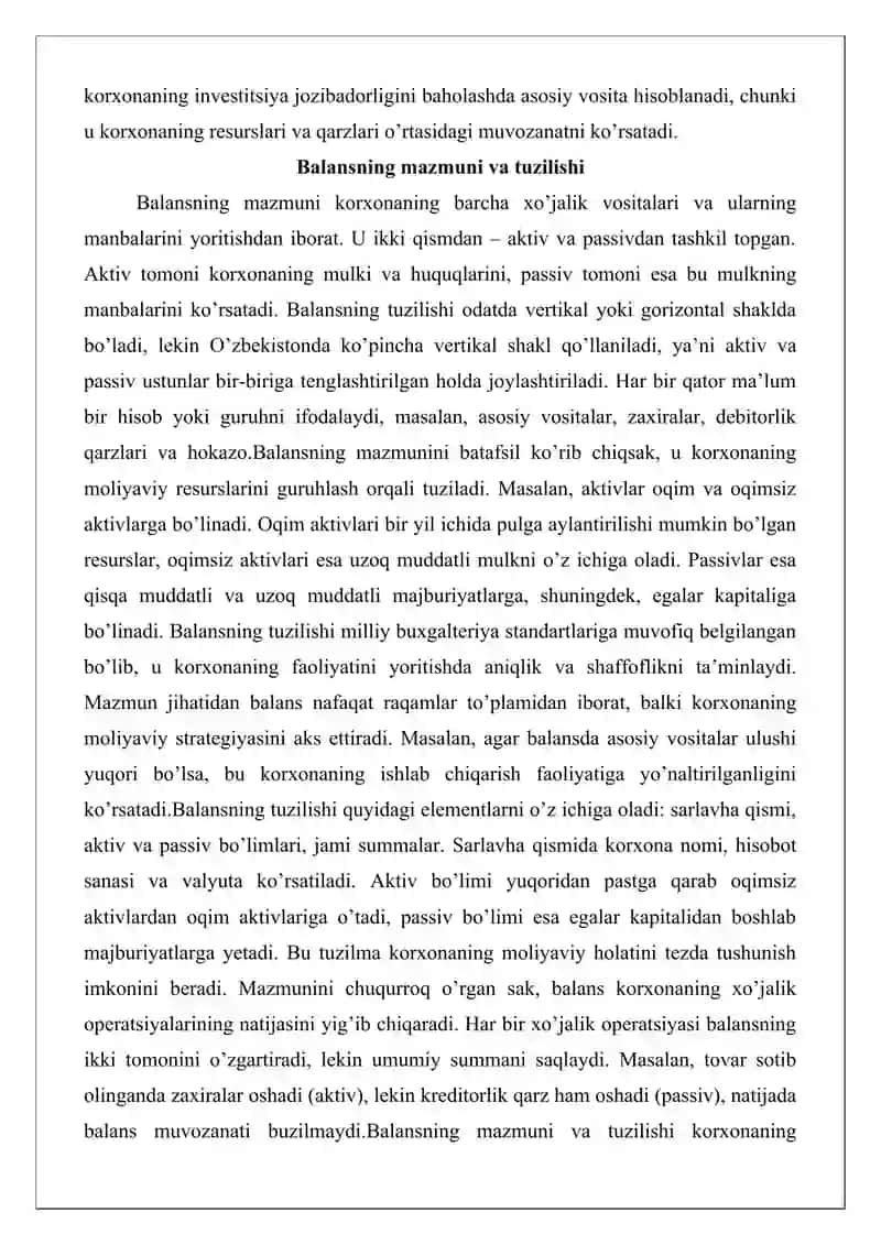 Buxgalteriya balansi ma’lumotlari asosida korxona moliyaviy holatini tahlil qilish 4