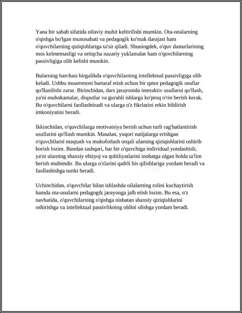 O‘QUVCHILARNING INTELLEKTUAL PASSIVLIGI: SABABLARI, ANIQLASH VA BARTARAF ETISH USULLARI 4