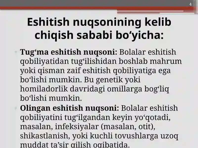 ESHITISHDA NUQSONI BO'LGAN BOLALAR TASNIFI 4
