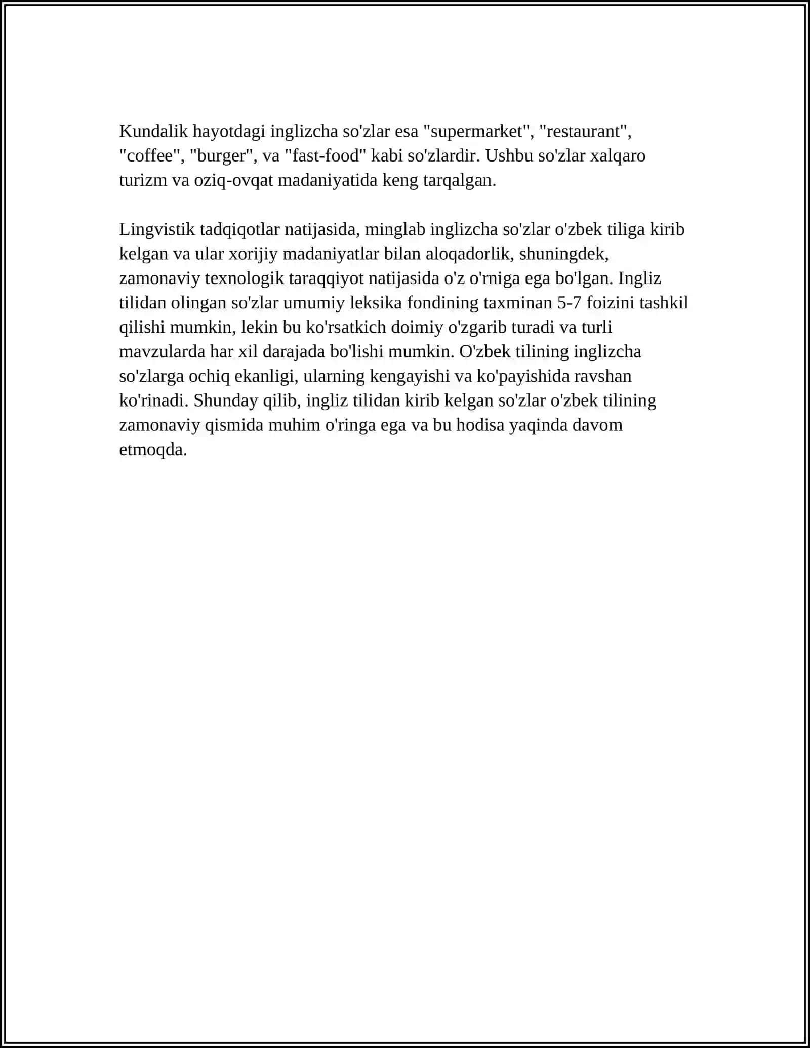 O'ZBEK TILIGA XOS BO'LMAGAN HARFLAR ISHTIROKIDAGI SO'ZLAR 4