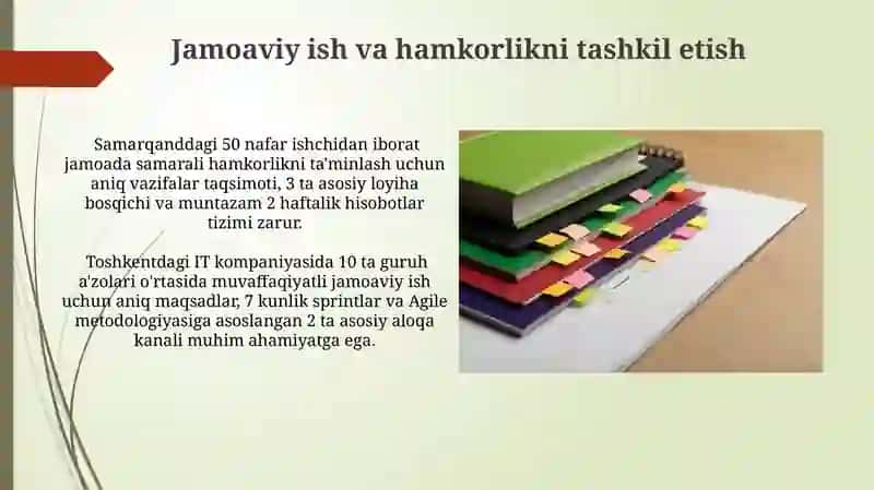 Ish o'rnini tashkillashtirishninig talablarini o'rganish 4