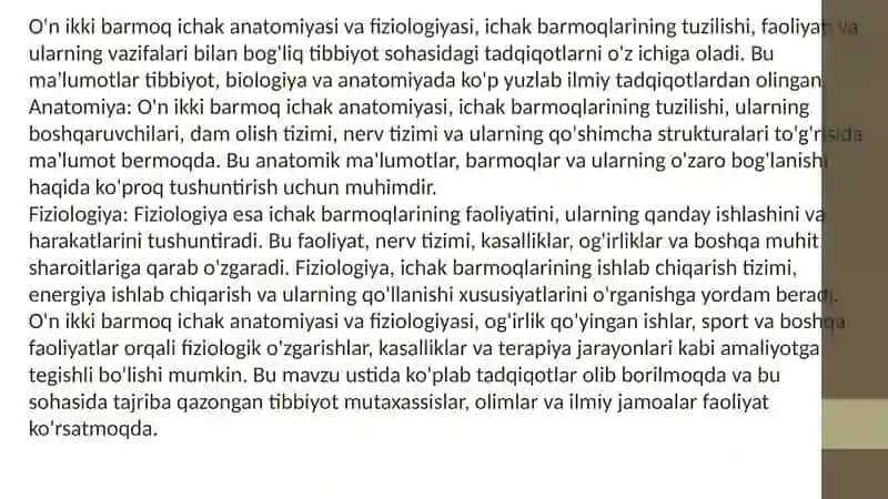 O'n ikki barmoq ichak anatomiyasi va fiziologiyasi 4