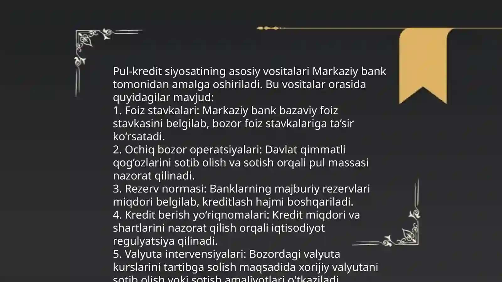 Ochiq iqtisodiyotda pul kredit siyosati 4