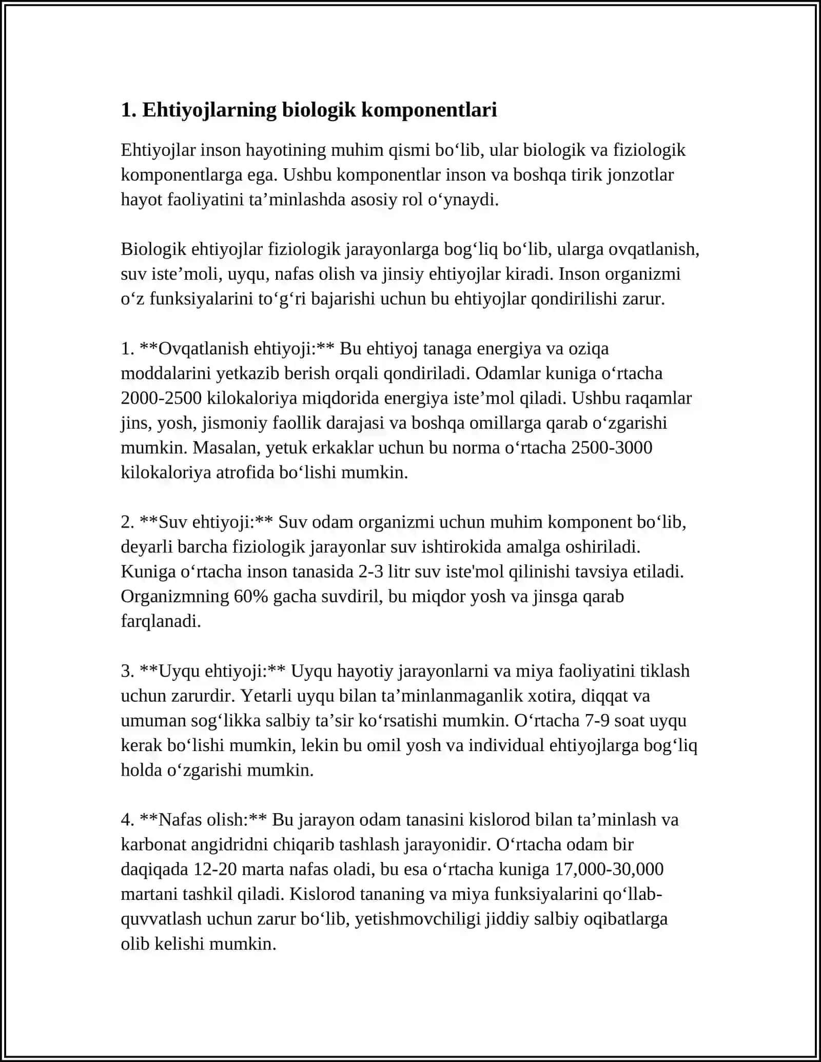 EHTIYOJNING BIOLOGIK VA PSIXOLOGIK KOMPONENTLARI. EHTIYOJLAR KLASSIFIKATSIYASI. EHTIYOJLAR VA QADRIYATLAR. EHTIYOJ O’RGANISH METODLARI 4