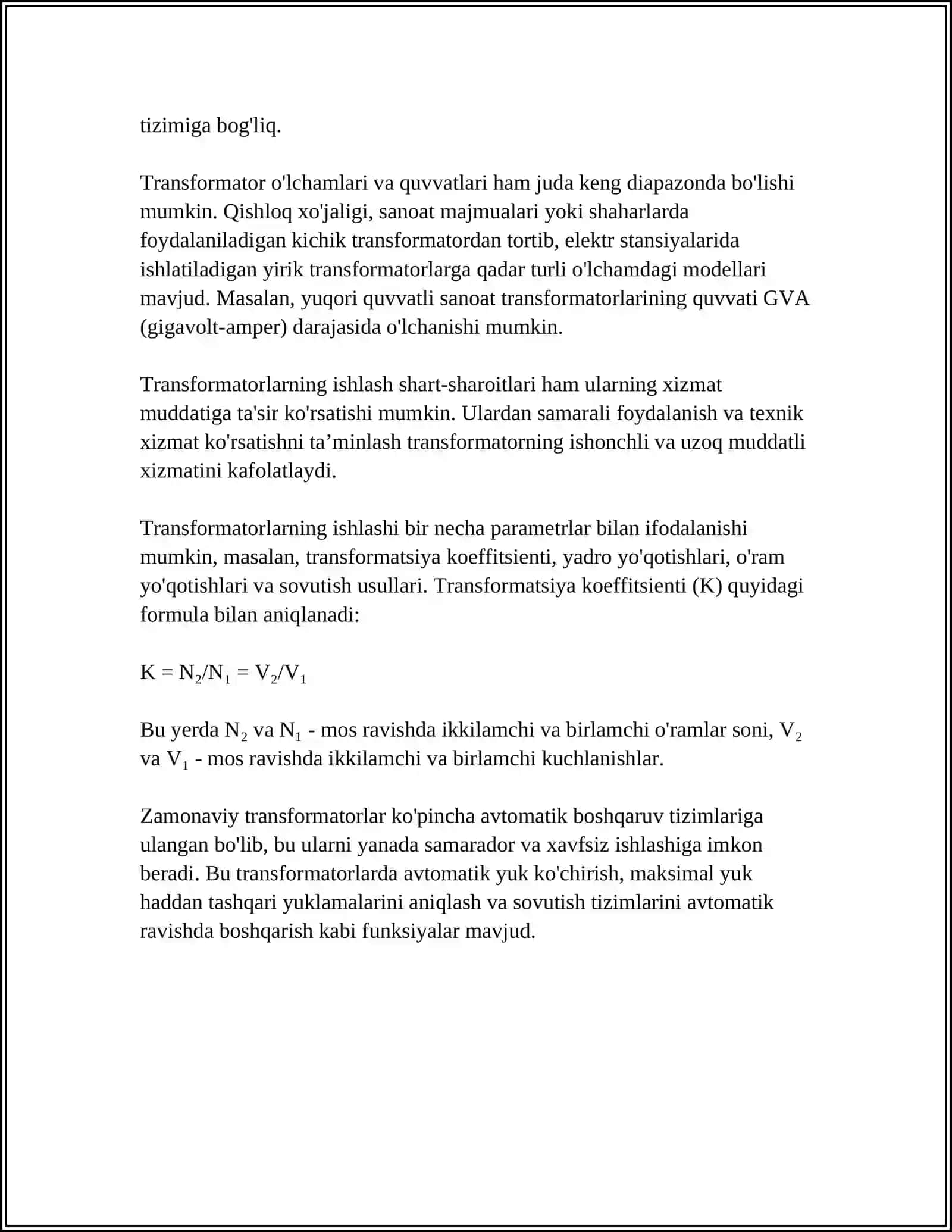 Kuchlanishni o'zgartiruvchi transformatlar 4