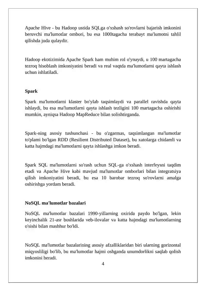 Katta hajmdagi ma’lumotlar bilan ishlash texnologiyalari 4