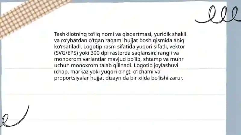 Hujjatlardagi zaruriy qismlar (rekvizitlar) va ularning rasmi 4