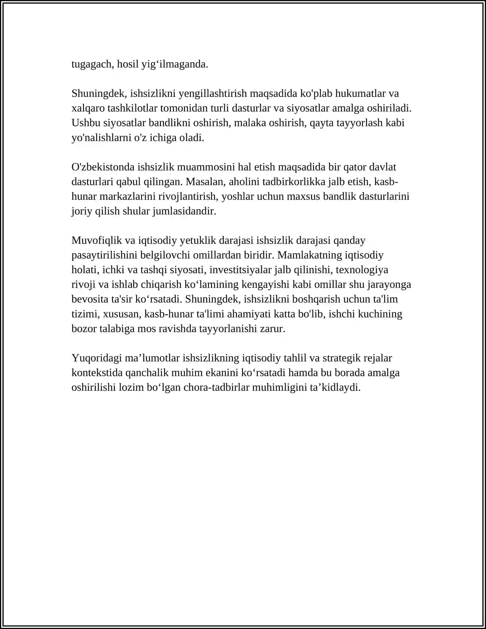 ISHSIZLIK TUSHUNCHASI. ISHSIZLIK DARAJASINI OʻLCHASH 4