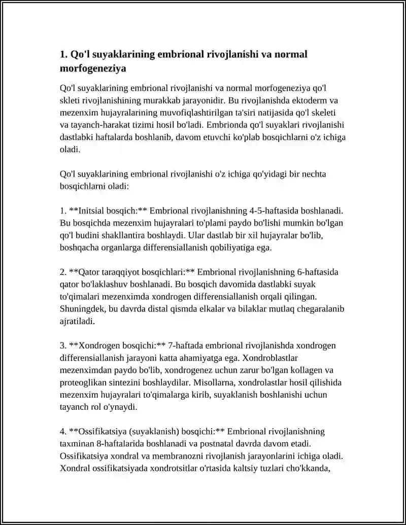 QOʻL SUYAKLARINI VARIANTLI ANATOMIYASI RIVOJLANISH NUQSONLAR QOʻL SUYAKLARI RIVOJLANISHIGA ICHKI VA TASHQI FAKTORIALNING TASIRI 4