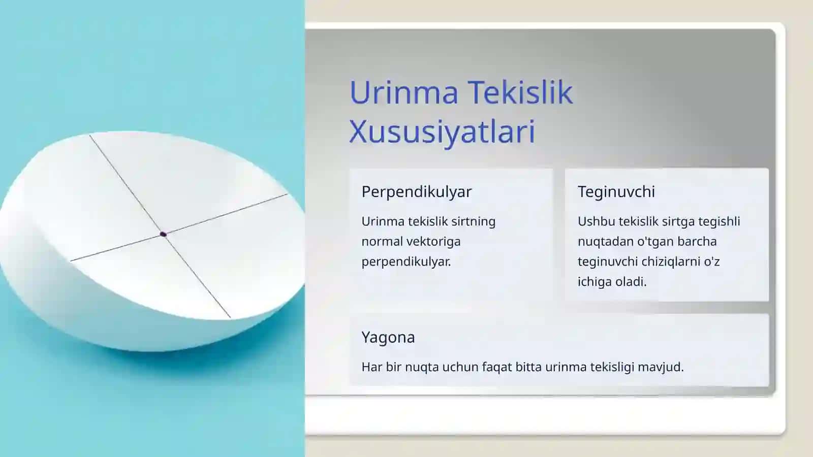 Ikkinchi Tartibli Sirtlarning Urinma Tekisligi 4