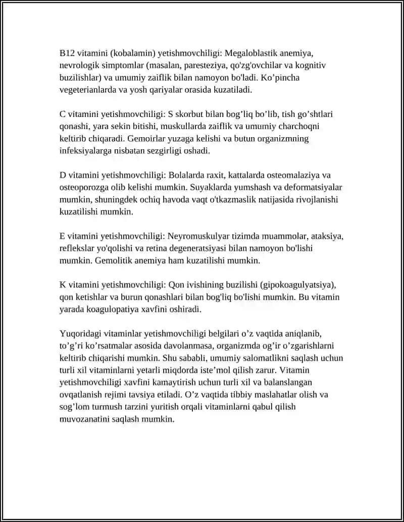 ORGANIZMNING VITAMINLAR BILAN TAMINLANGANLIGINI ANIQLASH VA 4