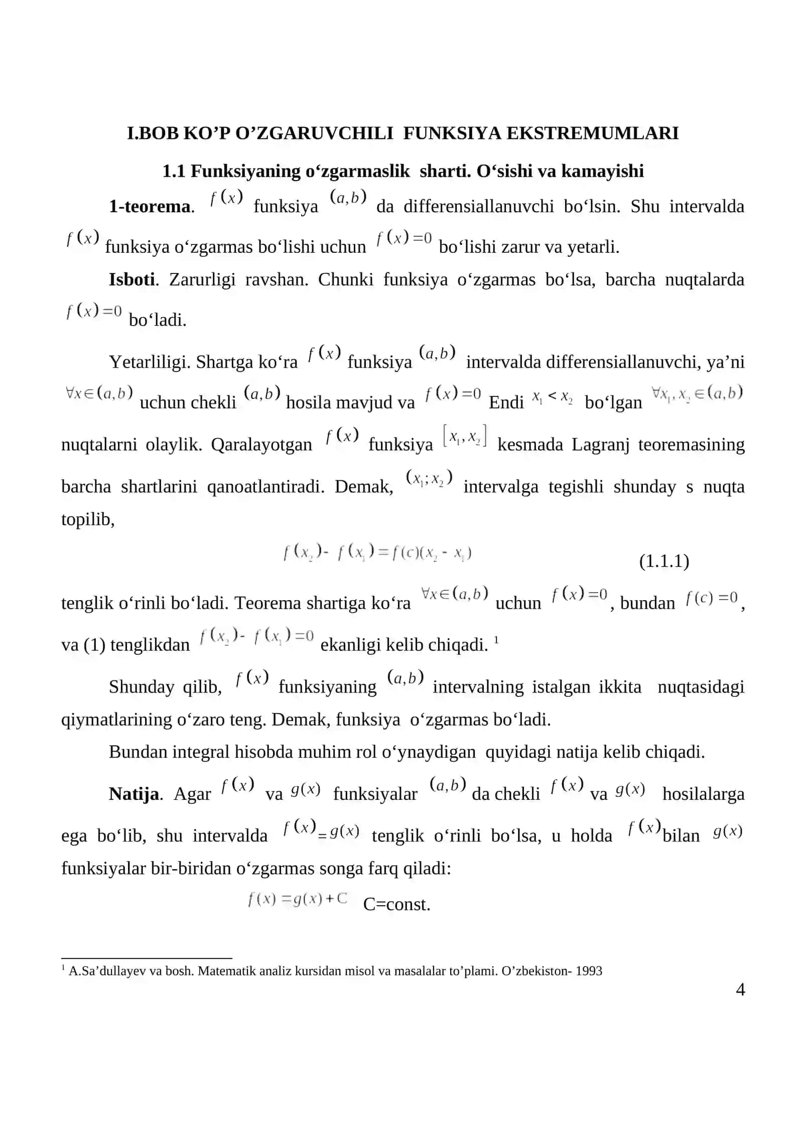 Funksiyaning nuqtada va to’plamdagi monotonlik sharti 4