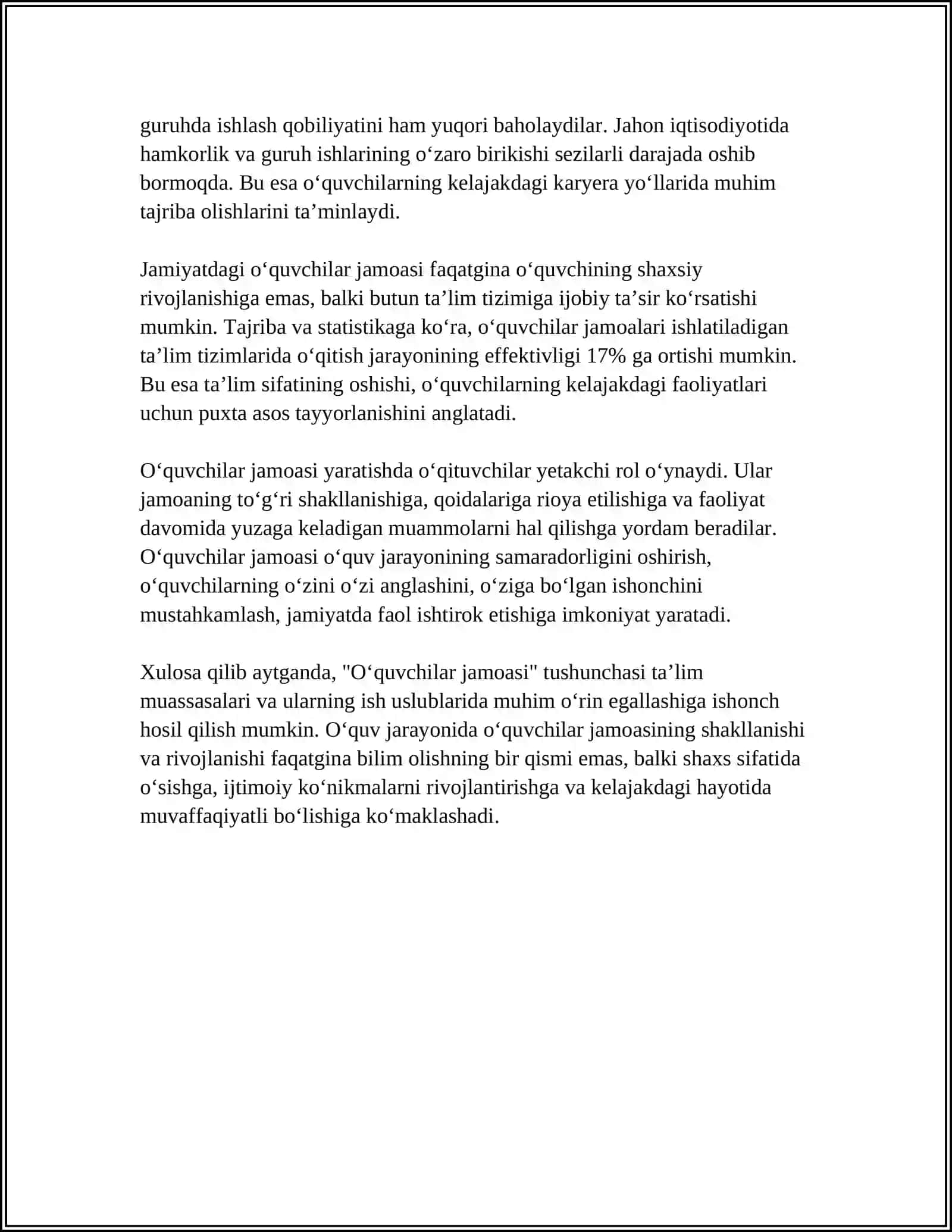 OʻQUVCHILAR JAMOSI YAGONA PEDAGOGIK JARAYONNING ASOSIY SHAKLI 4