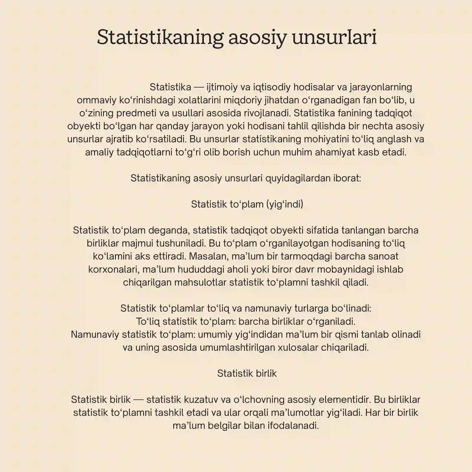 O’ZBEKISTON SANOAT ISHLAB CHIQARISH KO’RSATKICHLARINING STATISTIK BAHOSI KURS ISHI 4