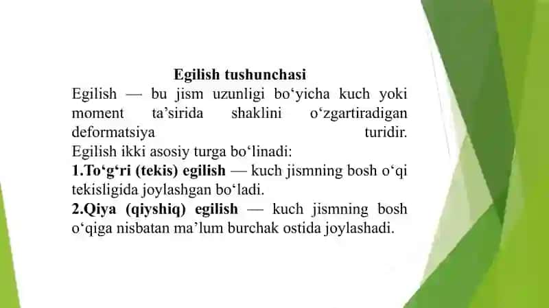 Burusni qiya (qiyshiq) egilishga va markaziy qo‘yilmagan bo‘ylama egilishiga hisoblash 4