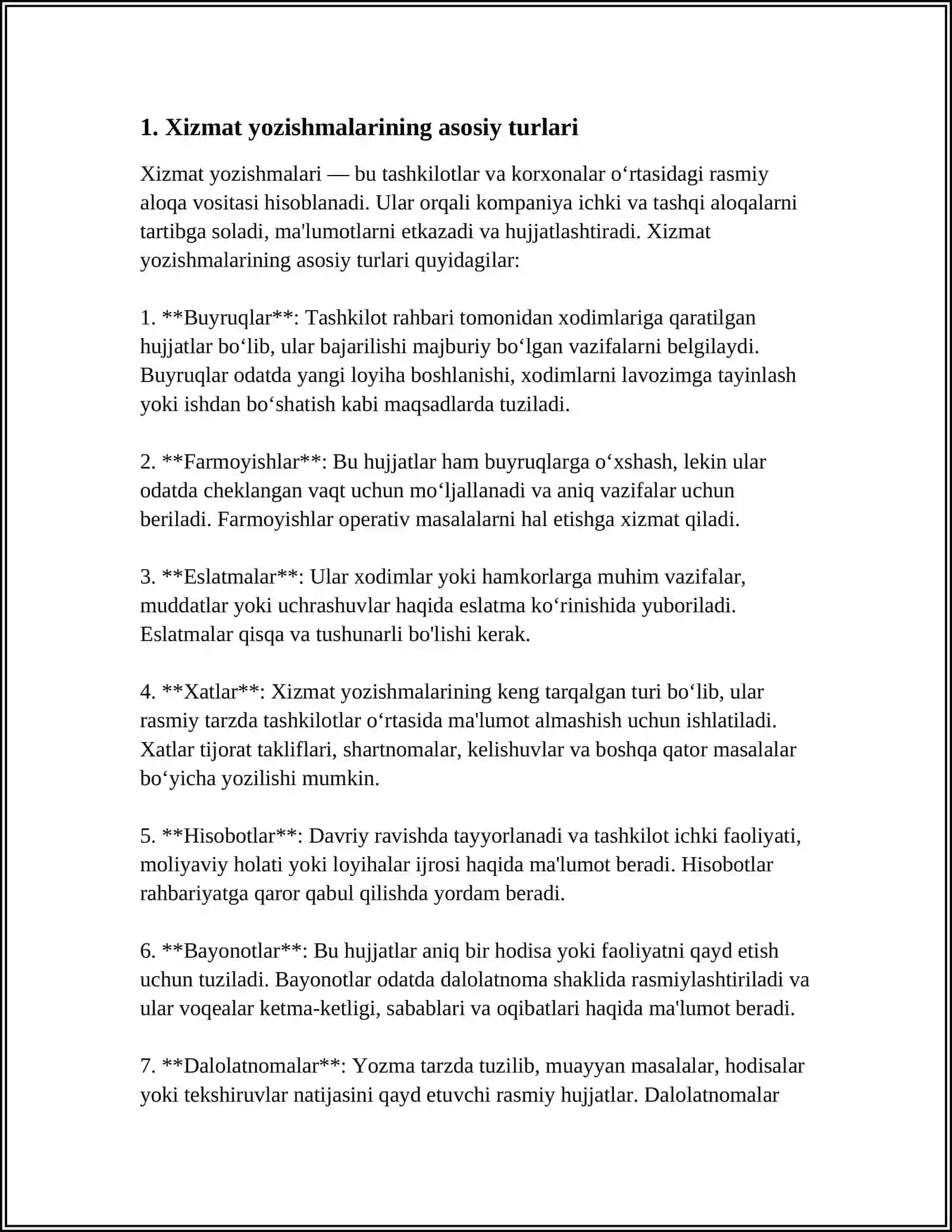 XIZMAT YOZISHMALARI BILAN ISHLASH TEXNOLOGIYALARI 4