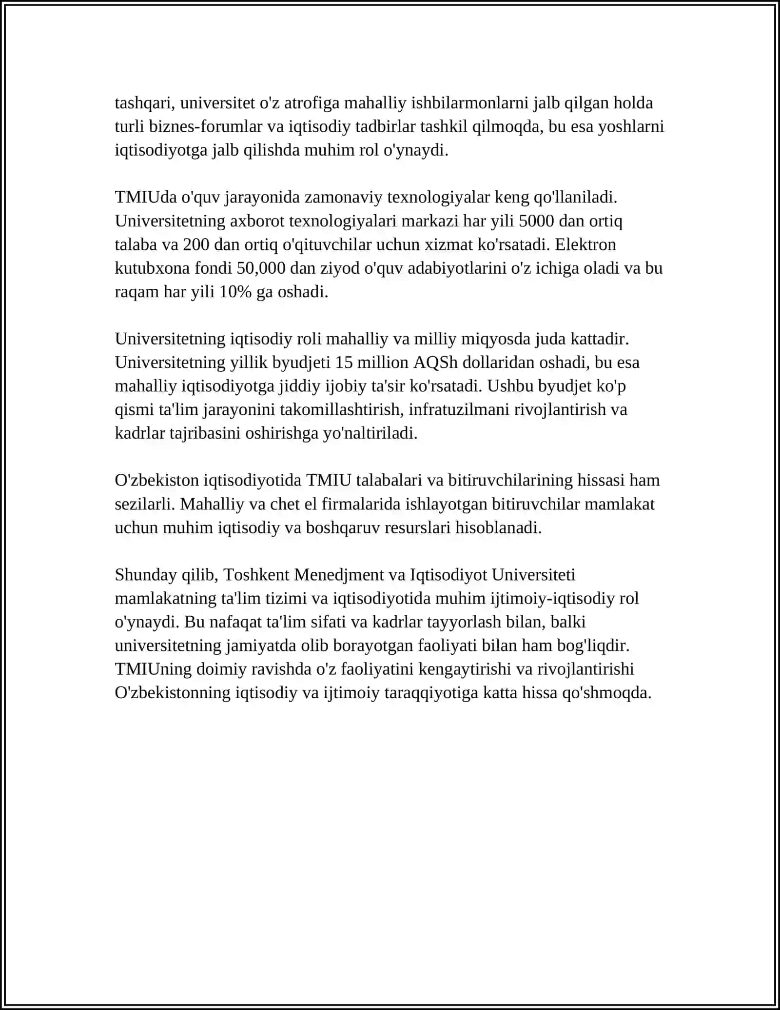 Toshkent Menedjment va Iqtisodiyot Universitetini Mustaqil Ish 4