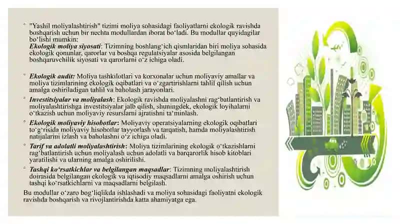 “Yashil iqtisodiyot”ga o’tish jarayonini moliyalashtirish. 4