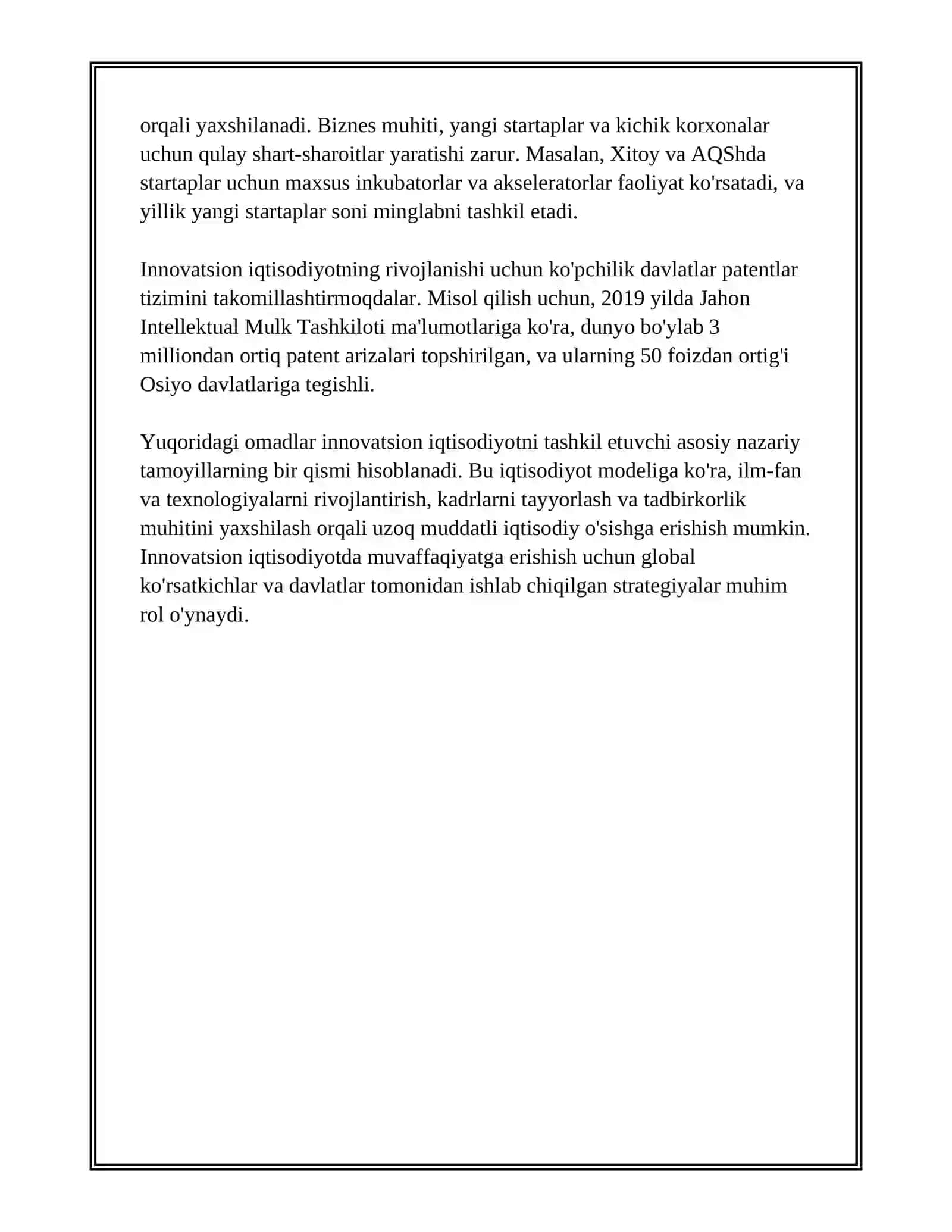 O‘ZBEKISTON IQTISODIYOTIDA INNOVATSIYALARNING RIVOJLANISH ISTIQBOLLARI 4