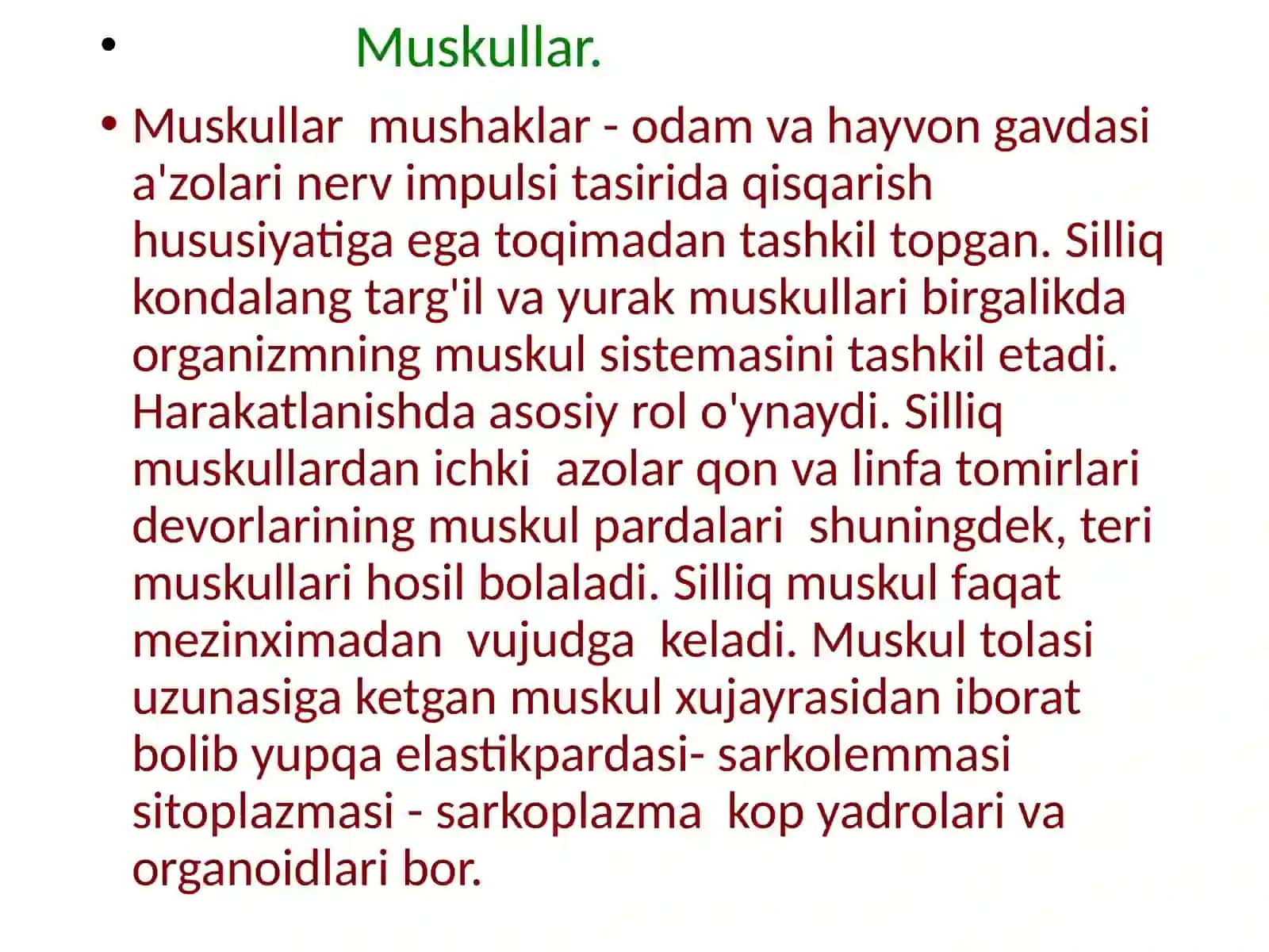 Muskullar tizimi.Gavda muskullari:korkarqorin va orqamuskullari.Muskullarning shakillari 4